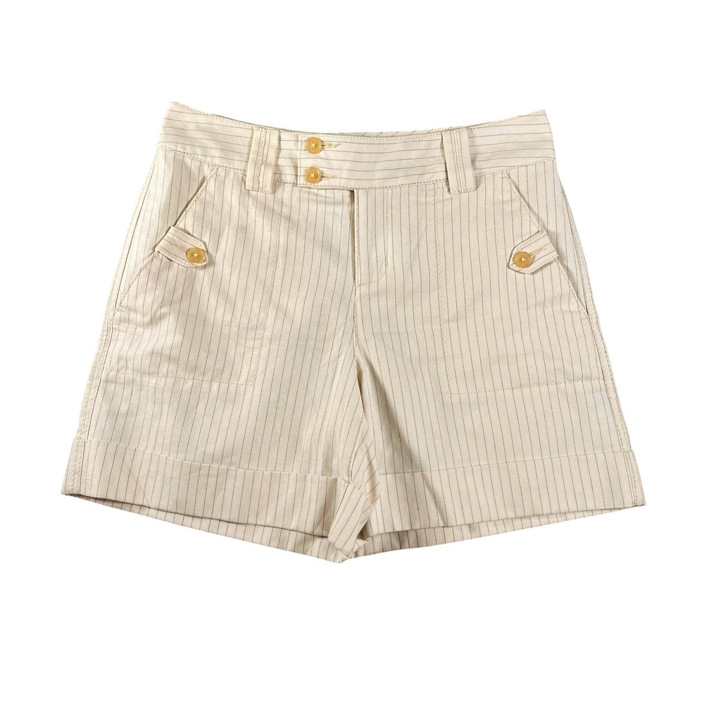 Banana‎ Republic Martin Fit Pinstripe Linen Blend Shorts Cream Womens Size 4